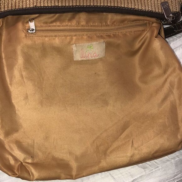 lina Woven Knit Macrame Thread Vinyl Combo Hobo Tan Brown Shoulder Bag - Picture 15 of 15